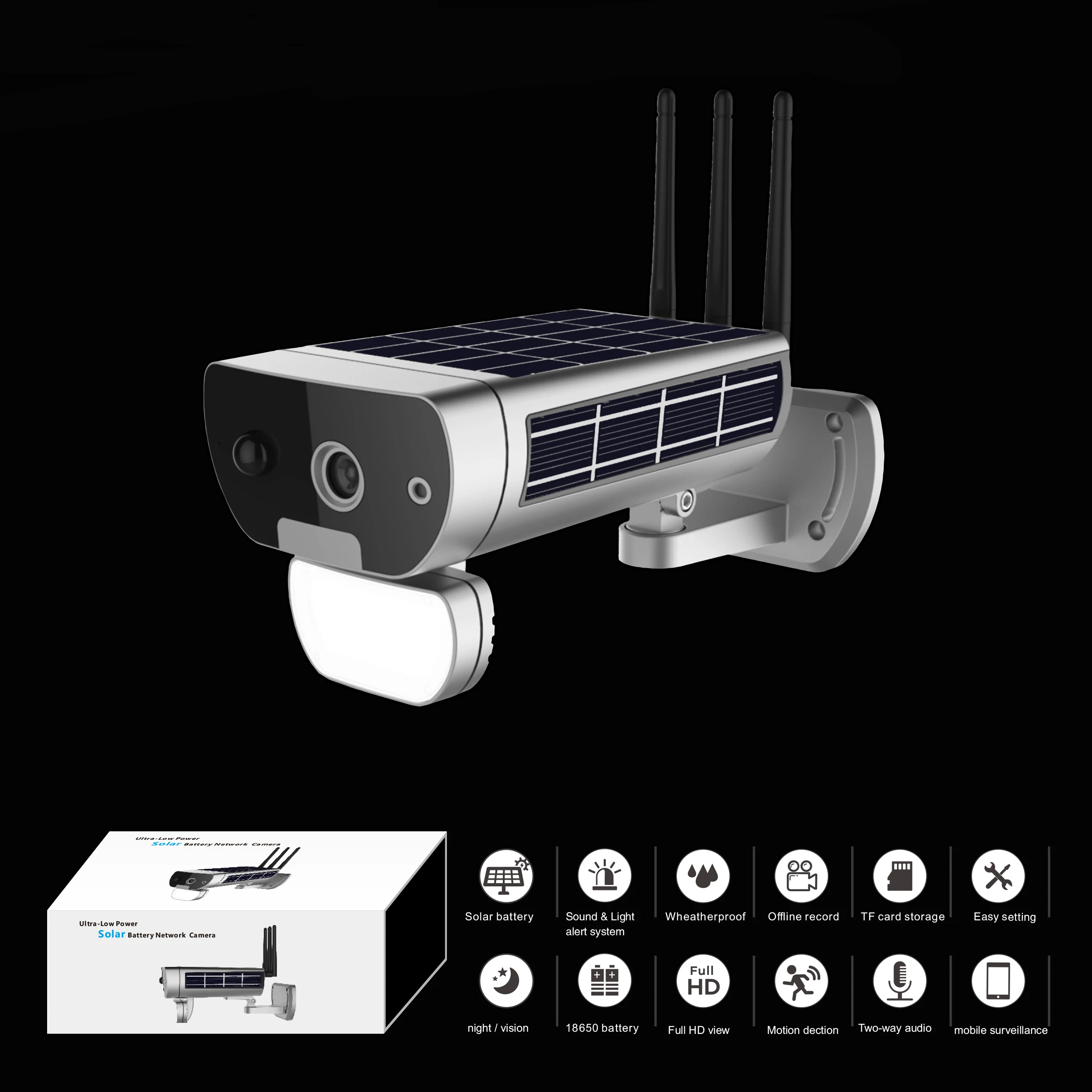 Get Ultra Low Power Sound Light Alarm Network Camera Solar Battery HD 1080P Camera Surveillance Video Recording Monitor Night Vision