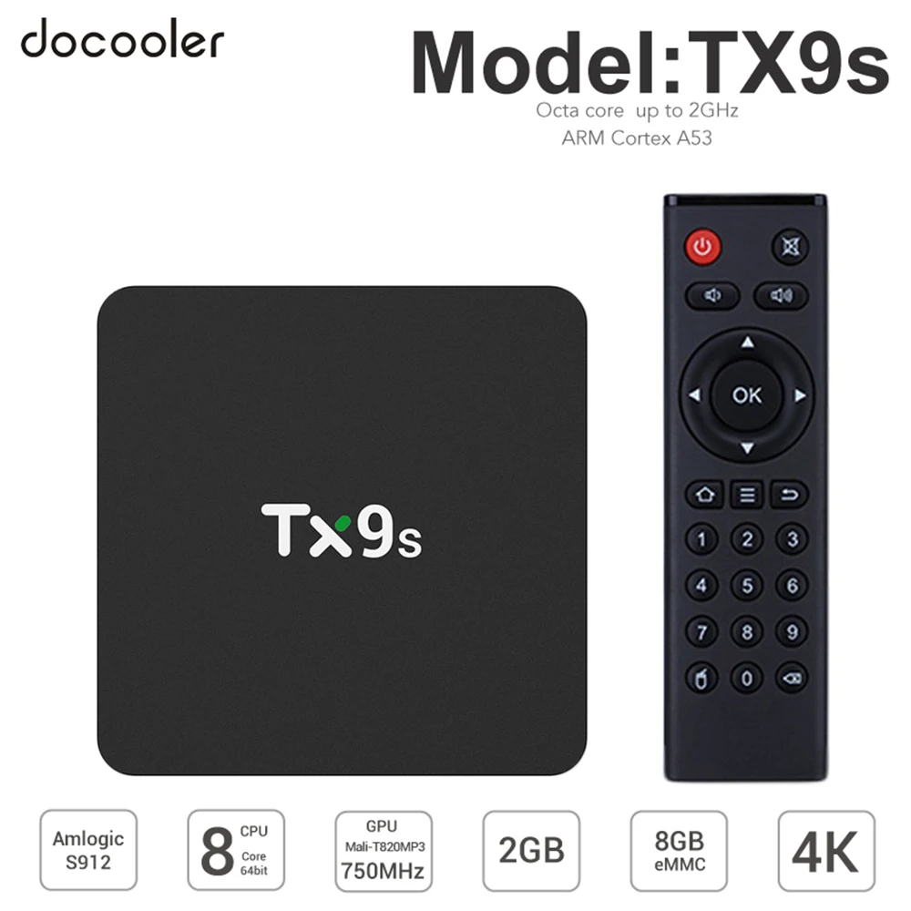 ТВ приставка docooler TX9S Android 9 0 Восьмиядерный процессор S912 64 бит 2 ГБ/8 ГБ 4G Wi Fi 1000 м LAN 4K
