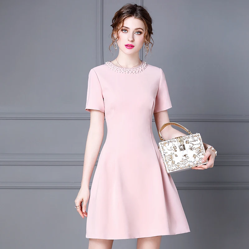 

Zhili gentle wind dress 2020 new summer new small fragrance temperament pearl waist shows thin A-line