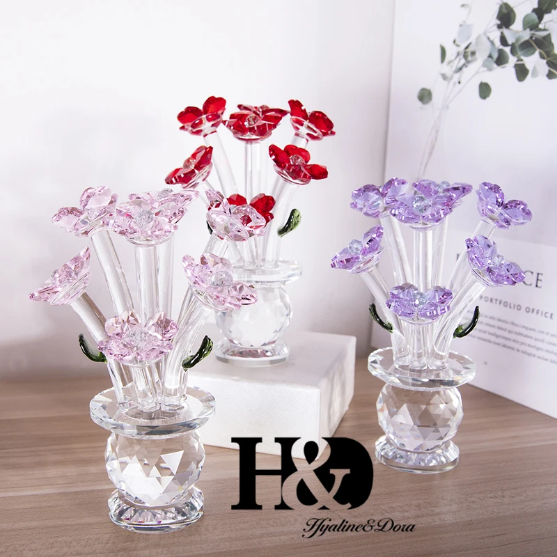 H&D HYALINE & DORA Crystal Rose Flower Figurine,Rose Gifts for Mom Wife  Purple