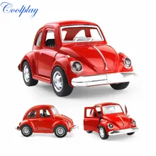 Mini lindo coche de aleación fundida juguete Vintage vehículo modelo Pull Back deslizante coche & Música & Luz & Puerta Abierta juguete para regalo para niños