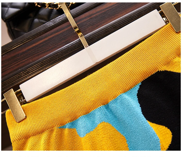 Цветной Леопардовый жаккард вязаный свитер комплект из двух предметов Женский пуловер с длинными рукавами и граффити топы и юбка-карандаш костюм