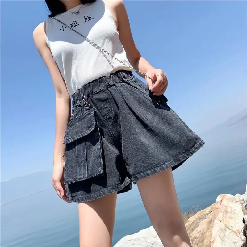 

2020 new Korean version of the large size fat mm denim shorts female Xia high waist loose and thin a word wide leg hot pants
