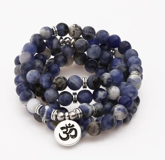 

blue 108 beads 8mm elastic adjustable Lotus life tree Buddha OM eye Chakra Reiki agate Onyx Yoga Bracelet necklace hjg3