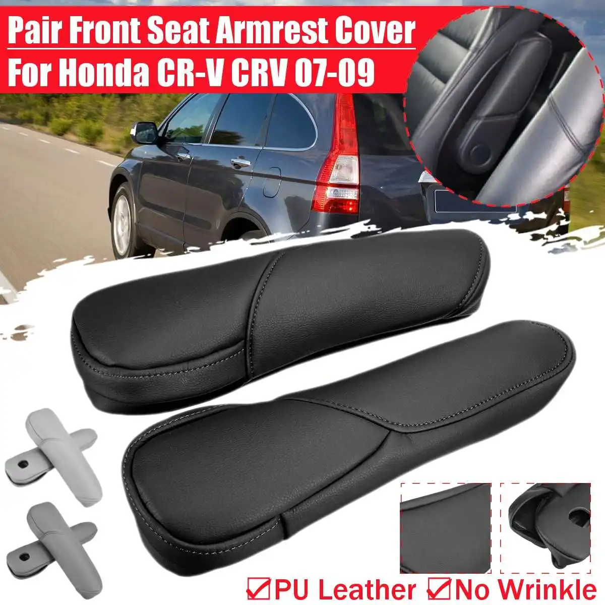 Pair PU Leather Front Seat Armrest Cover No Wrinkle for Honda for CR V