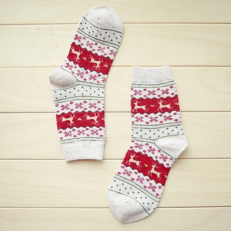 1 пара осенне-зимних теплых носков для женщин, толстые шерстяные носки, носки с рождественскими оленями, женские носки, Calcetines Meias