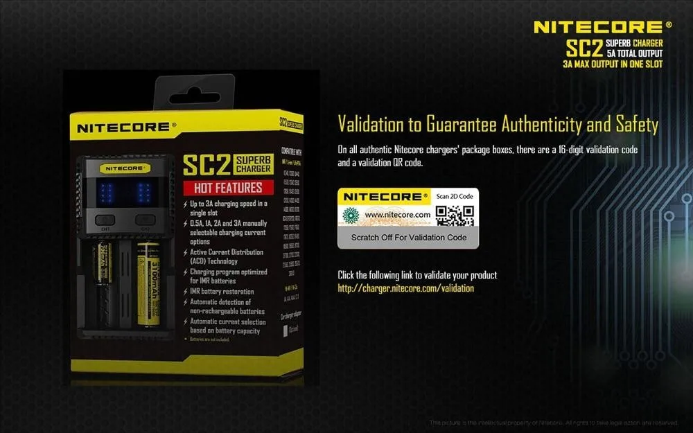 Горячее предложение NITECORE SC2 Up tp 3A с одним слотом для быстрой зарядки IMR оптимизированная программа быстрый USB выход выбираемое по току зарядное устройство