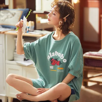 

Lovely Pajamas Suit Intimate Lingerie Cotton Pyjamas Women Sleepwear 2PCS Sleep Set Casual Nightwear Home Clothing Nightgown