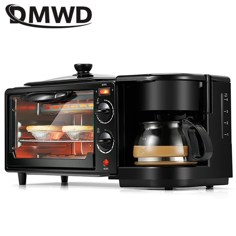 DMWD Household 3 In 1 Breakfast Machine 220V Bread Toaster 9L Electric Oven Coffee Maker Pizza Egg Tart Oven Frying Pan Tea Pot 4