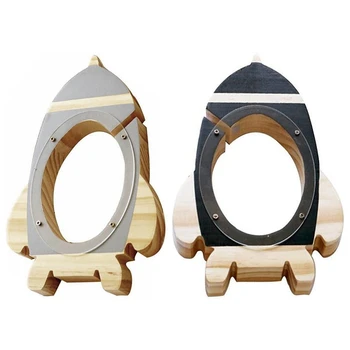 

Nordic Baby Kids Wood Rocket Money Box Wood Money Cans Toys Living Room Decor and Kids Birthday Gift Piggy Bank