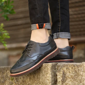 

Man Brogue Shoes outdoor Lace-up Thick Bottom Cut-outs Cow Leather Men dress Business Shoes genuine leather Footwear shoes L5