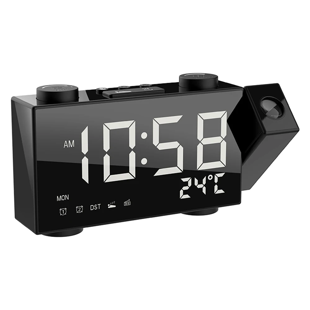 Digital Alarm Clock FM Projection Radio Alarm Clock with Snooze Thermometer Table Clock USB LEDs Alarm Clocks