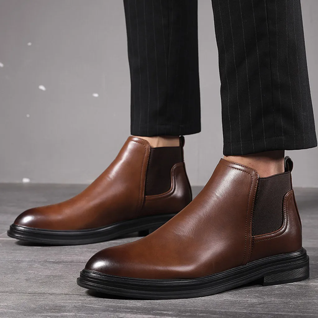 Мужские кожаные зимние ботинки модные ковбойские зимние ботинки без шнуровки Повседневная Удобная Обувь на низком каблуке теплая обувь с высоким берцем Zapat
