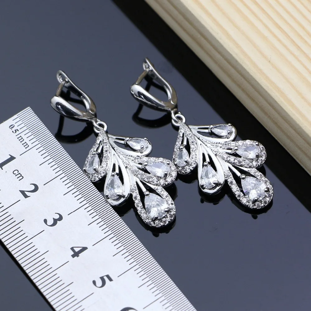 Leaves  Bridal Jewelry Sets White Zircon Earrings With Stone Bracelet Necklace Set For Women new Year`s gift (3)