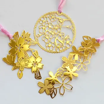 

Sakura Series Chinese Style Hollow Bookmark Metal Small Mini Brass Bookmark Pink Ribbon Book Folder @M23