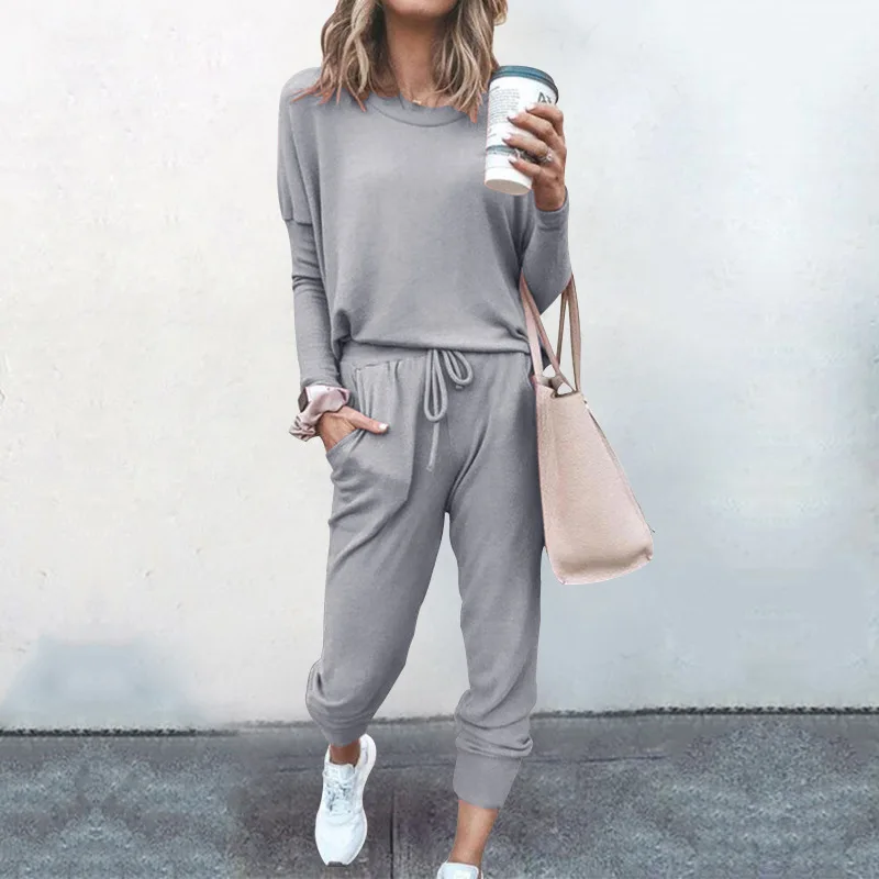 

Autumn Women Two Piece Set Long Sleeve Solid Color Top Pants Outfits Casual Loose Plus Size Playsuit Female Jogging Tracksuit