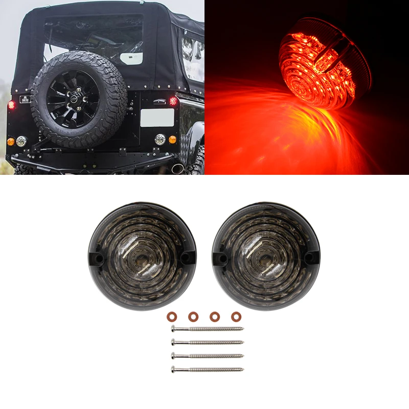 2x Smoked Lens Red Rear Round 73mm Led Brake Stop Lights For Land Rover