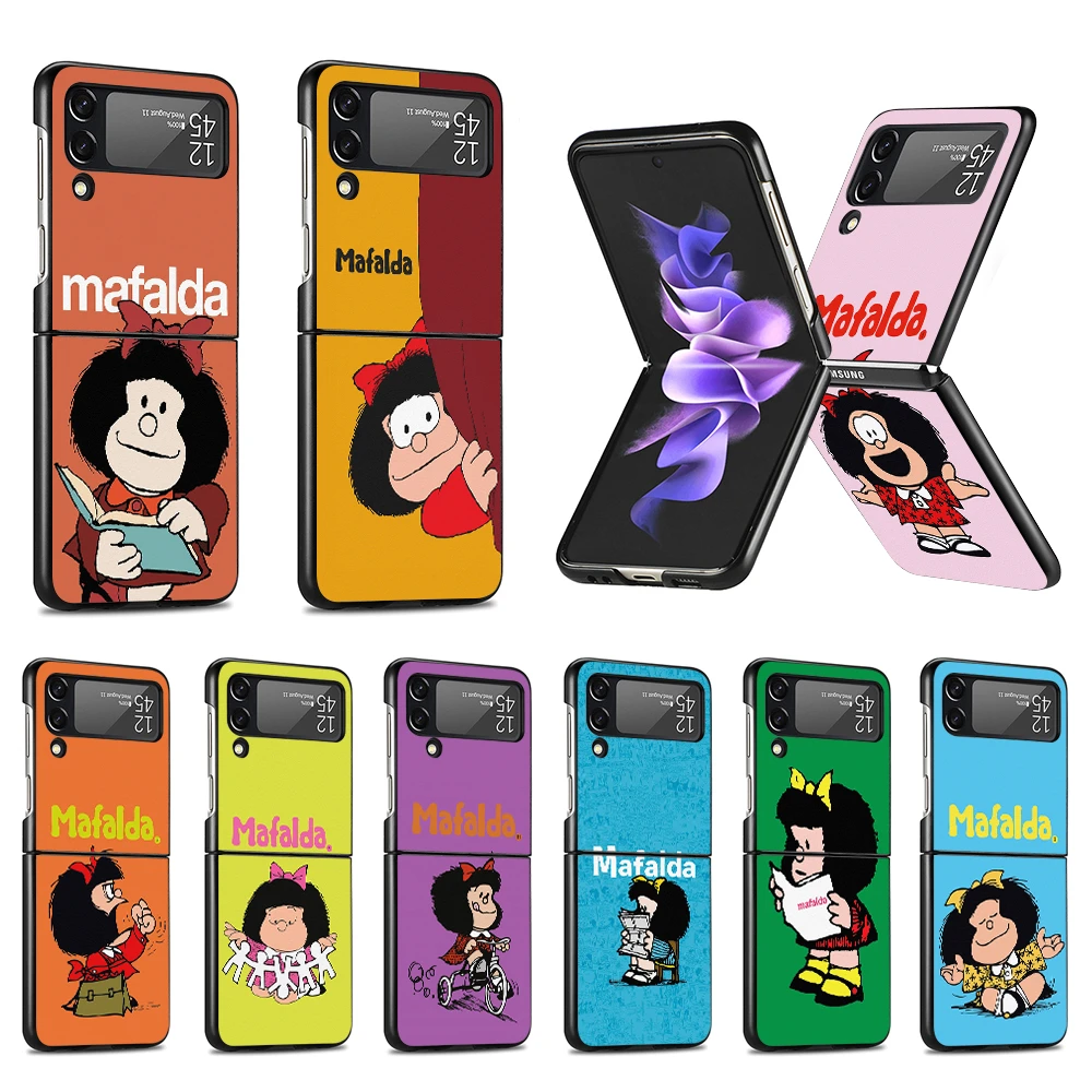 Luxury Phone Case for Samsung Galaxy Z Flip3 5G Cases Black Hard Cover Z Flip 3 PC Coque Shell Zflip3 Capa Mafalda Cartoon Funda galaxy z flip3 case