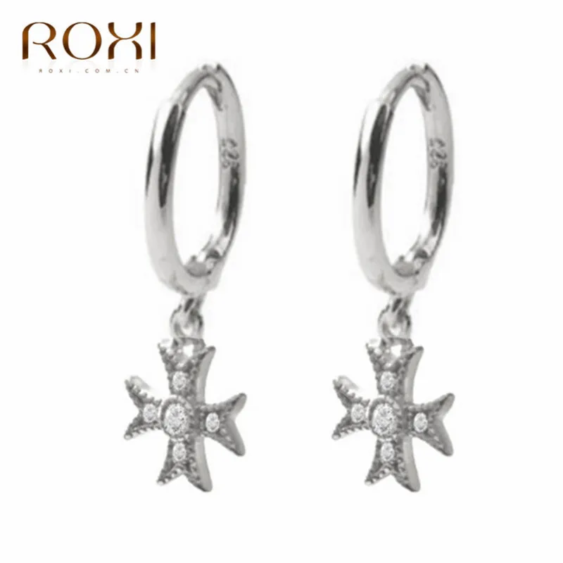 ROXI, новые женские серьги, 925 пробы, серебряный крест, подвеска, серьги-гвоздики, готический панк-рок стиль, CZ камень, висячие серьги