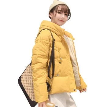 

2019 New Down jacket Winter Short Loose Women Hooded parka Solid zipper Long sleeve warm Leisure Cotton clothing Female C136