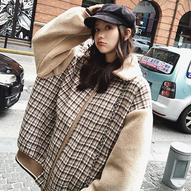 

Acz19 Autumn And Winter New Style Wool Lambs Wool Joint Short Cotton Coat Korean-style Women's Padded Loose And Plus-sized Cotto