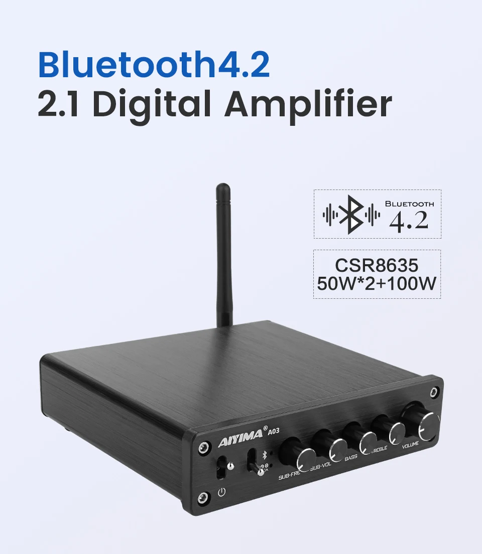 AIYIMA TPA3116 усилитель сабвуфера аудио Bluetooth усилитель звука 2,1 50Wx2+ 100 Вт HiFi TPA3116D2 цифровой усилитель мощности дома