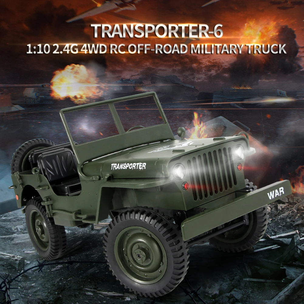 Hipac RC Truck 2.4G 4WD Convertible Military Off-Road 4-Wheel Drive Climbing Car 15Km/h 1:10 Remote Control Toys for kid Gift