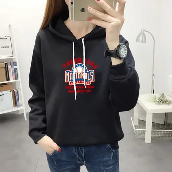 

Plus size women's autumn and winter loose printed letters thickened casual wild student female hooded pullover sweatshirt