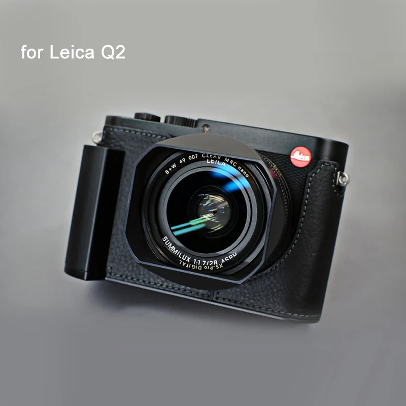 Mezza Custodia Per Fotocamera In Vera Pelle Piastra A Coda Di Rondine Con Impugnatura In Metallo Incorporata Per Leica Q2 Nero Marrone