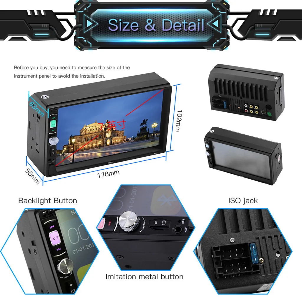 7 дюймов HD BT автомобиля MP5 мультимедийный плеер Сенсорный экран Авто аудио стерео MP5 плеер FM# BL30