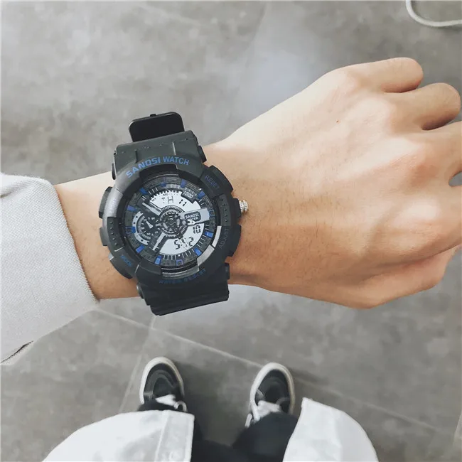 Ulzzang мужские спортивные цифровые часы с большим циферблатом многофункциональные электронные часы женские браслет наручные часы для Wo мужские s - Цвет: black gray
