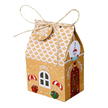 

24pcs Kraft Paper House Shape Design Cute Gift Bags+24x Stickers&24x Ropes+24xTags Christmas Candy Cookies Box Xmas Decor