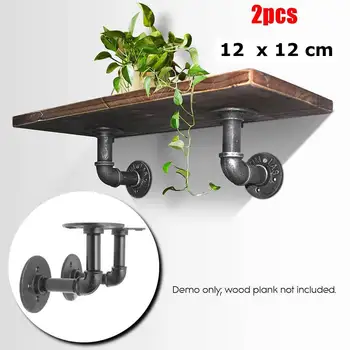 

2Pcs Retro Black Iron Industrial Pipe Shelf Bracket Mounting Storage Bracket Holders Racks DIY Home Decor Support Fram Hardware