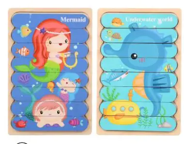 Double Sided Strip 3D Puzzles Baby Toy Wooden Montessori Materials Educational Toys For Children Large Bricks Kids Learning Toys Chocolate