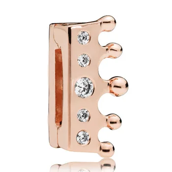 

New 925 Sterling Silver Bead Charm Rose Gold Reflexions Royal Crown Clip With Crystal Beads Fit Pandora Bracelet Diy Jewelry