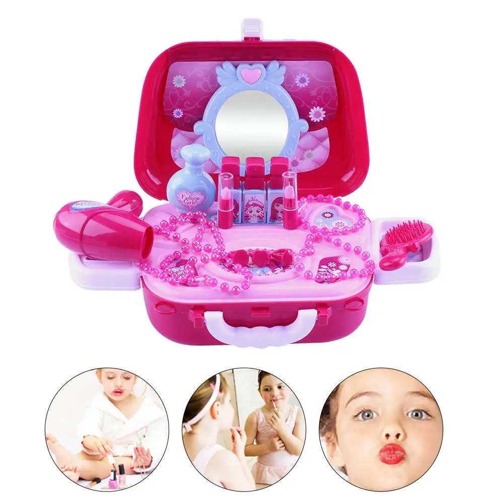 discount  Pretend Play Kids Toys Makeup Set Hairdressing Simulation Plastic Toy For Girls Dressing Cosmetic C