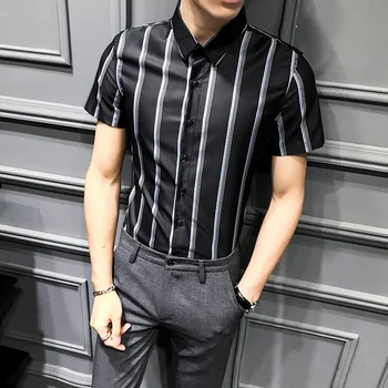 

Summer Men Shirt Short Sleeve Fashion 2020 New Slim Fit Mens Striped Shirts All Match Simple Young Man Work Shirt Male Clothes