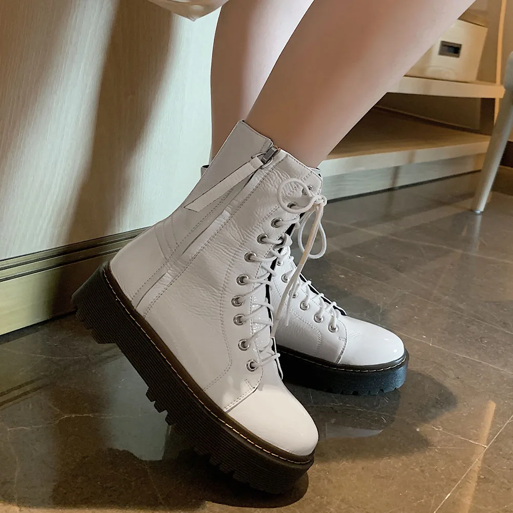 

Lapolaka Brand Design 2020 Fashion High Quality Motorcycles Boots Square Heels Ankle Boots Woman Shoes Shoelace Shoes Women Boot