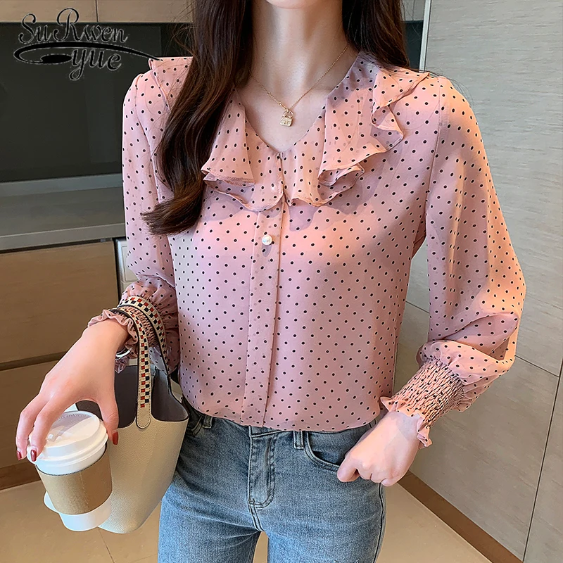 

Women Blouses Autumn Tops Office Ladies Chiffon Blouse Long Sleeve Bow Elegant Blusas Mujer De Moda 2019 Red Tops 6179 50