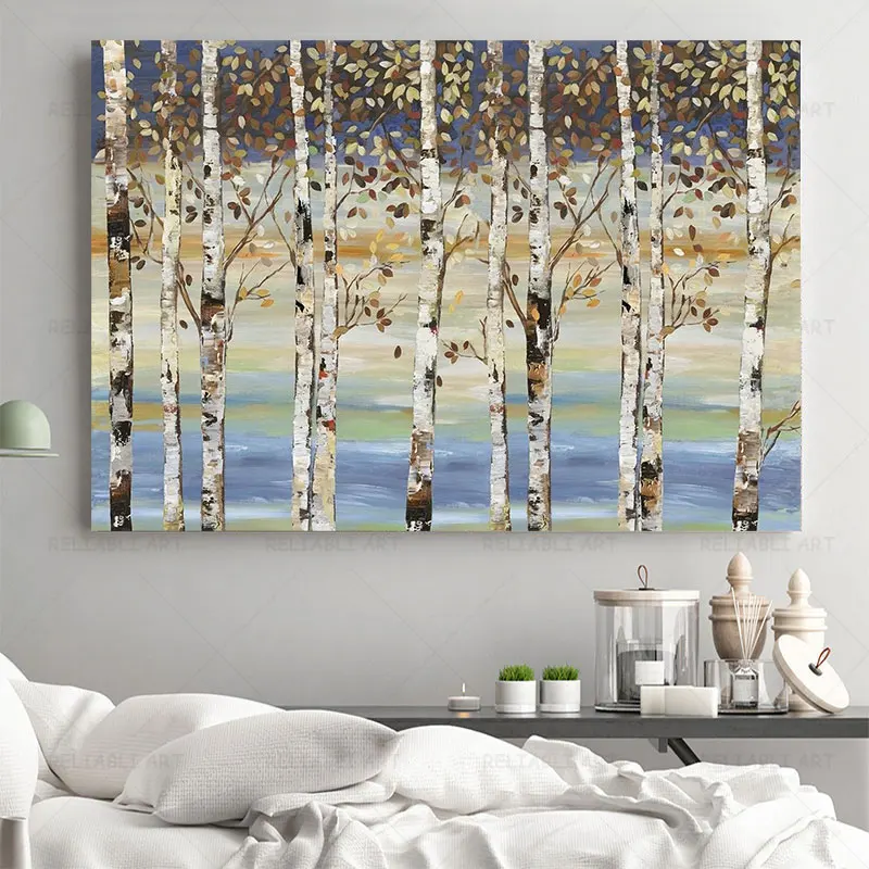 Moderna Astratta Foresta Di Betulla Americana Soggiorno Decor Pittura A Olio Wall Art Canvas Poster Stampe Decorazioni Per La Casa Cuadros