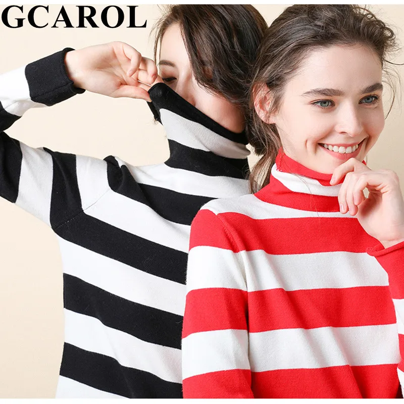 Женский трикотажный свитер GCAROL, теплая водолазка в полоску с содержанием шерсти 30%, стрейчевый джемпер, трикотажный пуловер размера 2XL для осени и зимы