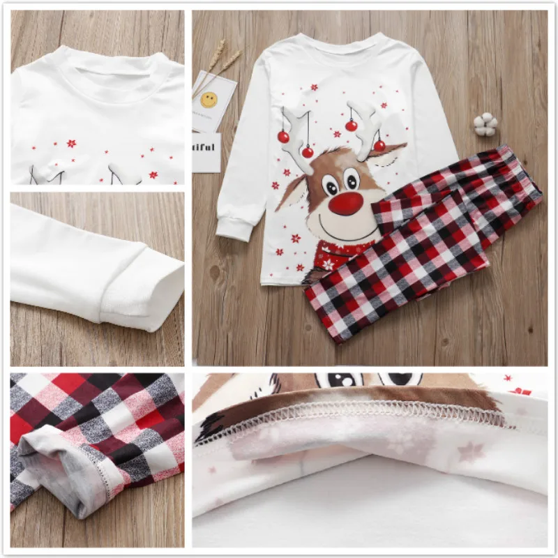 Family Christmas Pajamas Set Deer Adult Women Father Girl Kids Clothes Xmas Pyjamas Sleepwear Matching Outfit Top+Pants