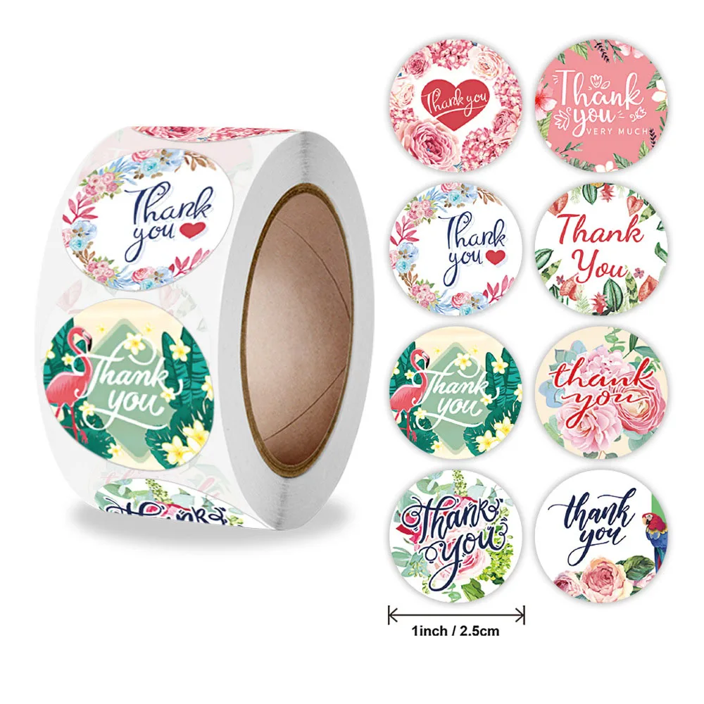 

Custom Wholesale 500Pcs Cute Flower Thank You Stickers for Your Order Small Business Packaing Box Case Gift Seal Label Stickers