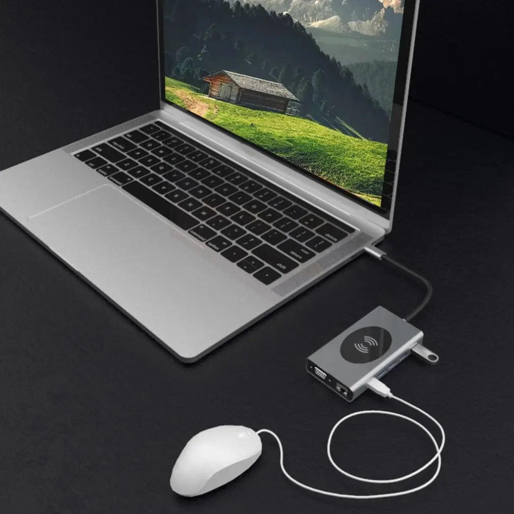 13 ports USB C Docking Station HDMI RJ45 VGA AUX PD USBC Hub for Laptop Macbook Pro with 3 5mm Headphone Jack Type C Hub