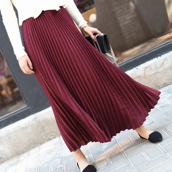 

Women Autumn Skirt 2019 New Vintage Long Skirt Saias High Waist Women Maxi Skirt Saia Longa Falda Pleated Skirt Jupe