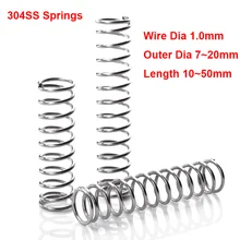 10PCS Compressão da Mola Mola de Pressão de Aço Inoxidável 304 Tipo Y Primavera Diâmetro do Fio 1.0mm de Diâmetro Exterior 7-20mm Comprimento 10-50mm
