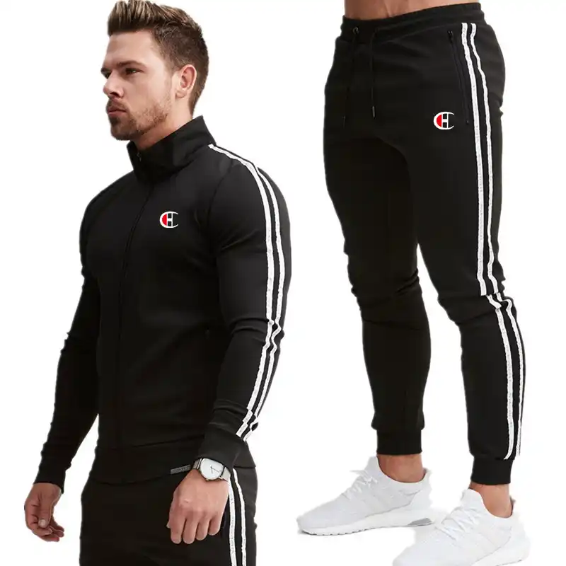 Conjunto de 2 piezas formado por chaqueta y pantalón para hombre, chándal  masculino de manga larga, en rojo y negro, con bolsillos y cremallera, ropa  deportiva|Conjuntos para hombres| - AliExpress