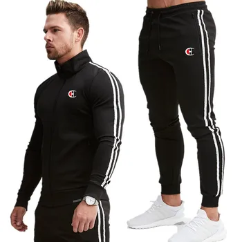 

Men's Jacket + Pants Tracksuit Male splice Long Sleeve red black Casual 2 Piece Set male pocket zipper design men Sportswear