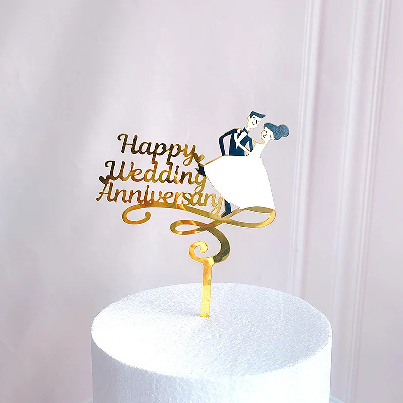 1pc Flower Happy Birthday Cake Topper Acrylic Gold Toppers Party Supplies Decorations Promotional Items | Дом и сад