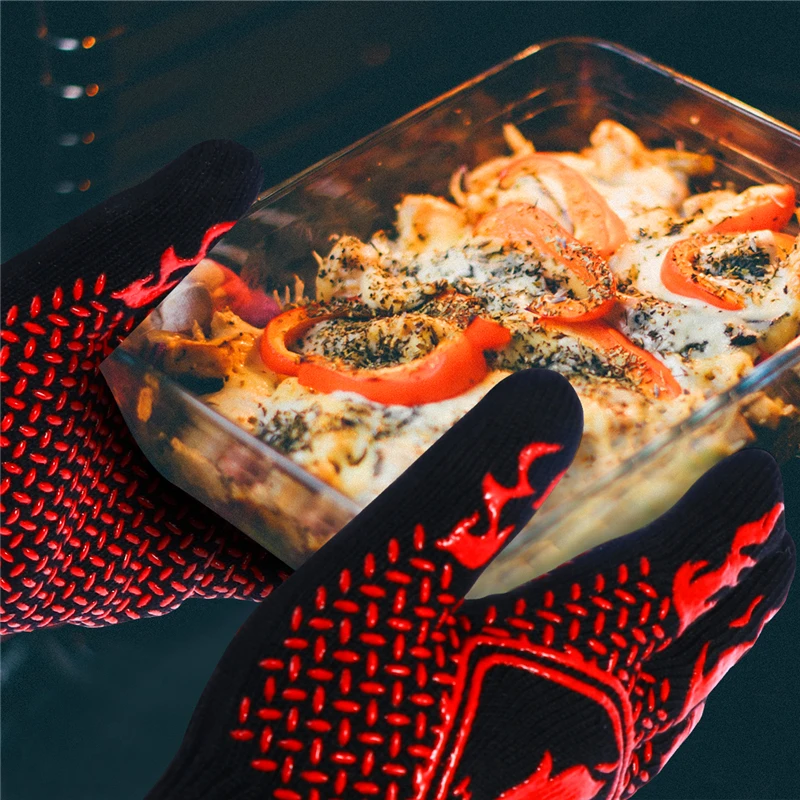 1 шт. перчатки для барбекю кухонные прихватки для духовки двухслойные термостойкие перчатки для жарки на гриле